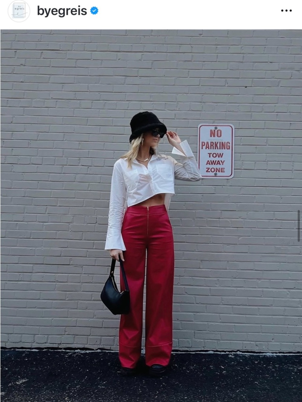 High-Rise Wide Leg Faux Leather Pants in Red by Byegris